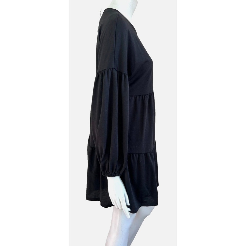 Kenedik Tiered Dress Size Large Black Knit Long Sleeve Short Soft Stretch NWT - Picture 5 of 8